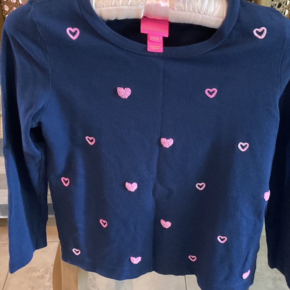 Lilly Pulitzer Navy Long Sleeve Tee with Pink Heart Details